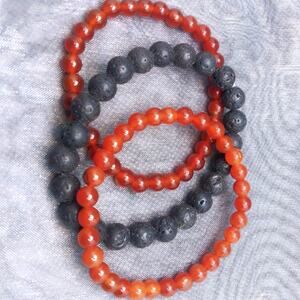 Set of 3 Gemstone Bracelets Red Carnelian Black Lava Stone Beaded Diffuser New